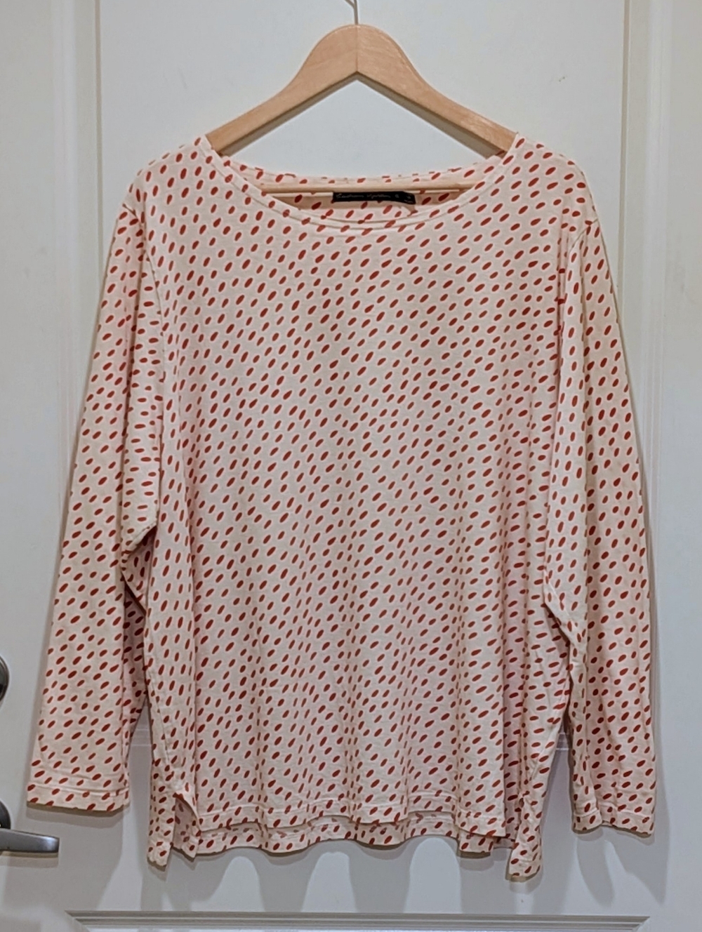 EUC Gudrun Sjoden XXL Cotton Blend Off White and Orange Polka Dot Long Sleeve